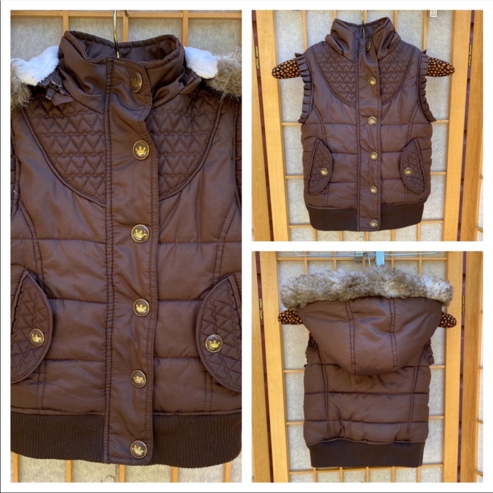 Me Jane Brown Hooded Puffer Vest SZ 4 Girls